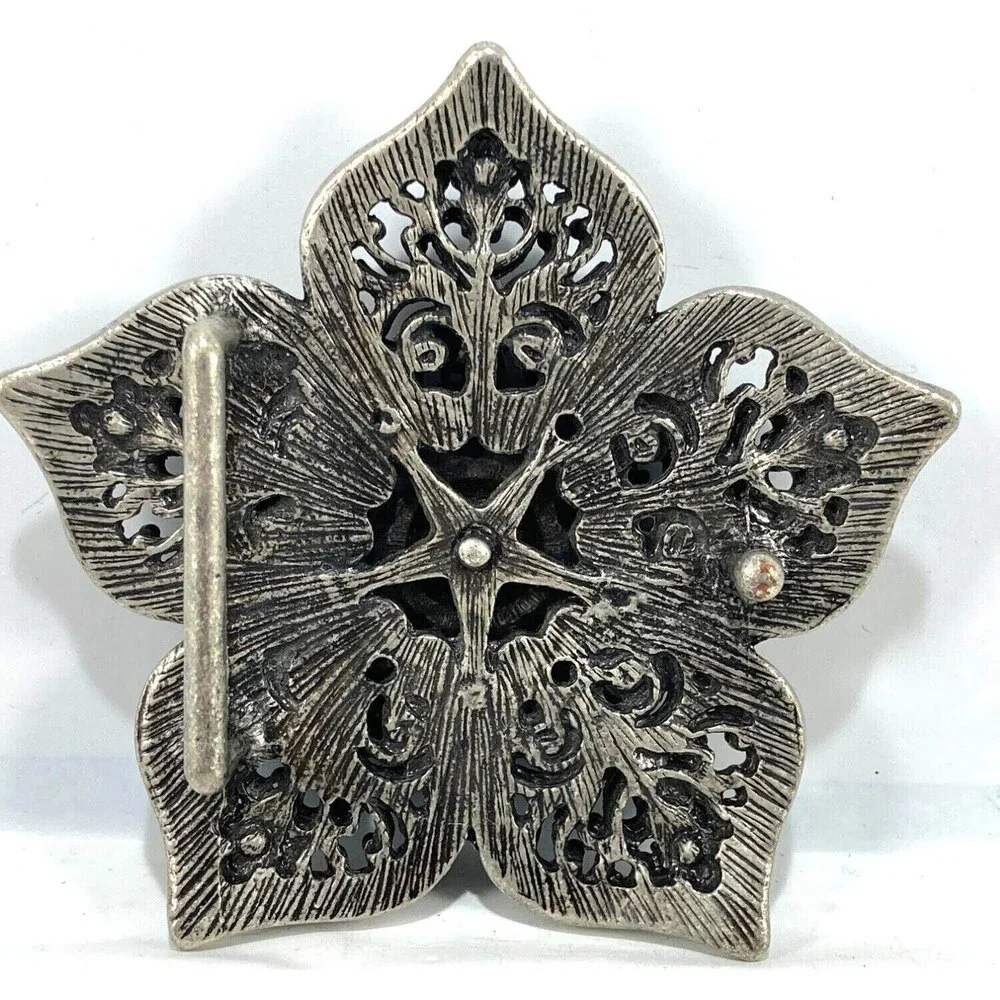 Belt Buckle Women's Star Flower Pedals Double Layer Perforated Red Rhinestones‎